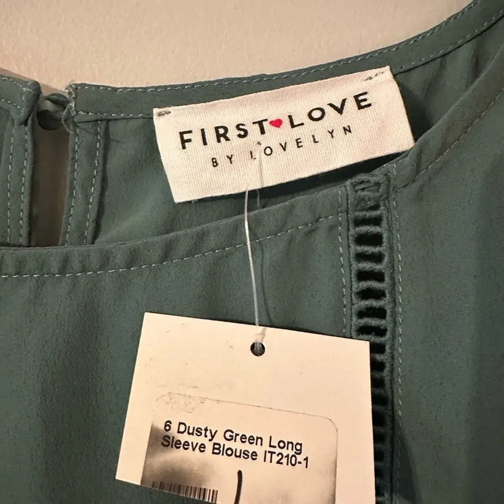 First Love Green Long Sleeve Flowy Oversized Blouse NWT Lightweight Size Large‎ - Picture 3 of 6